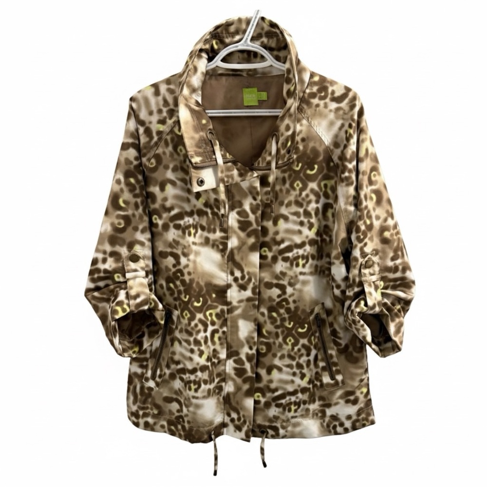 🆕 Adam Jacobs |  Relaxed Fit Green and Brown Animal Print Casual Jacket …